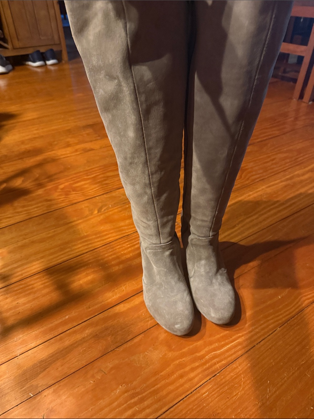 Taupe Suede Knee-High Wedge Boots by Born - Picture 2 of 4